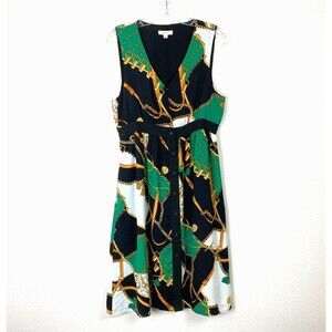 Gilli Women's Midi Dress Button Up Size M Chain Print Lined Luxury Designer